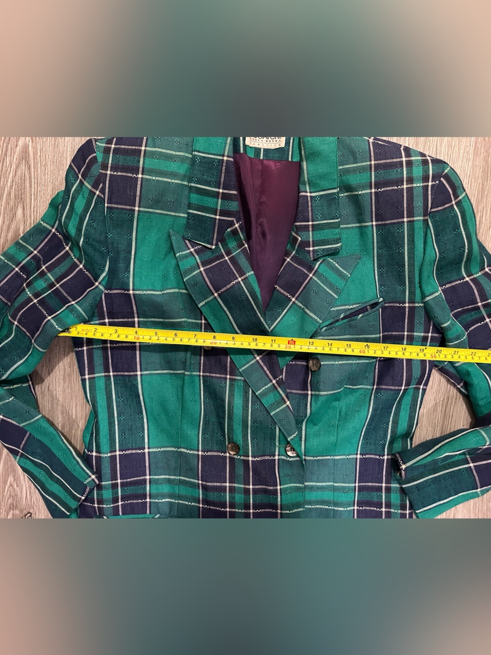 Bugatchi Linea Donna Vintage VTG Women’s Green & Navy Plaid 90s Blazer Oversized - Picture 10 of 12